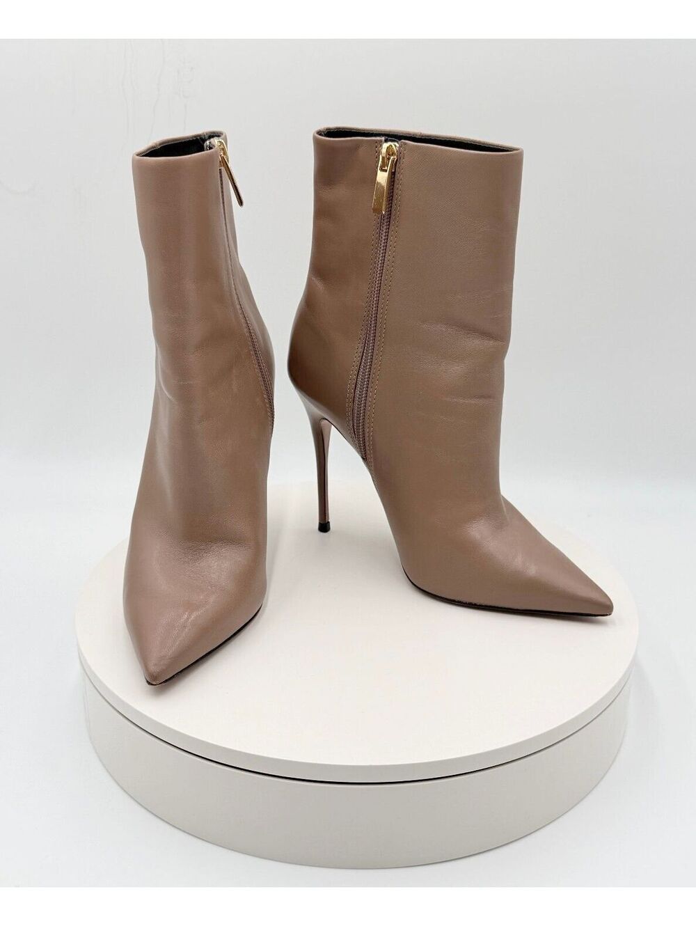 Saks Fifth Avenue Taupe Smooth Leather Pointed Toe Stiletto Ankle Boots Size 37